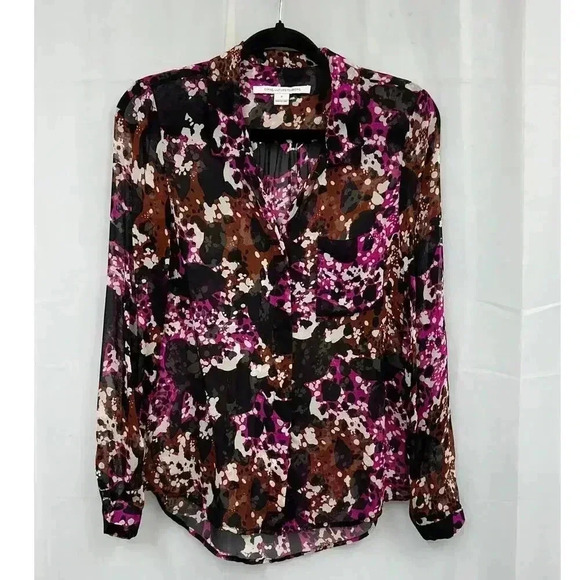 Diane Von Furstenberg Lorelai Print Chief Cheetah Splash Pink Silk Blouse Sheer‎ - Picture 4 of 11
